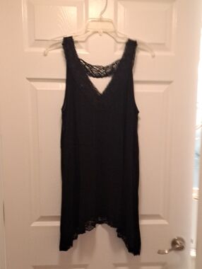 Lace-Trim Black Tunic Top